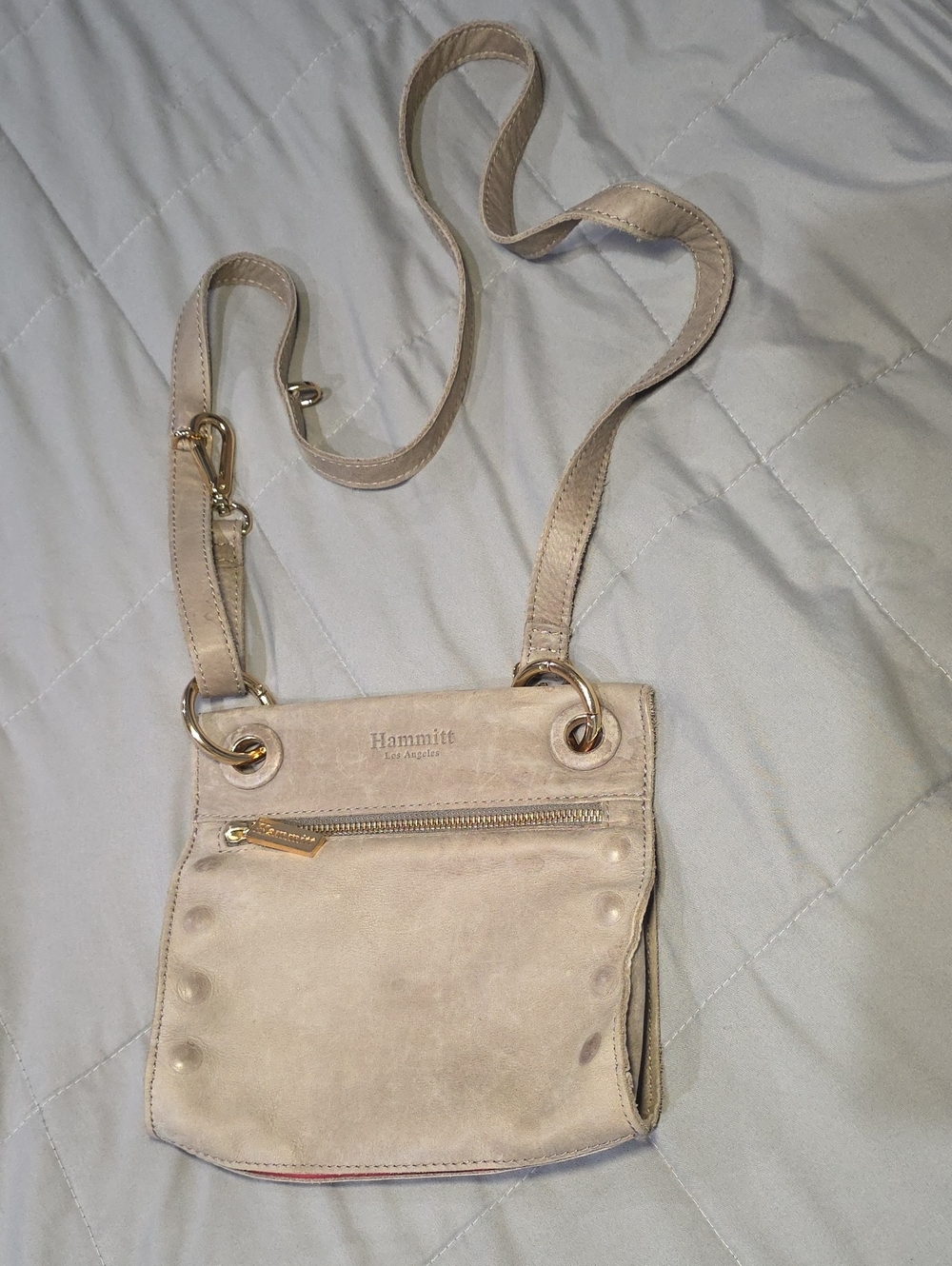 Hammitt Small Tony Taupe Suede Crossbody with Gold Hardware